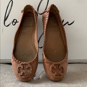 Tory Burch Camel Leather Reva Flats
